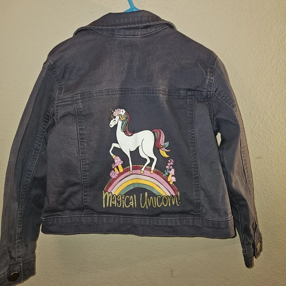 Gray Jacket with Floral Unicorn Patch